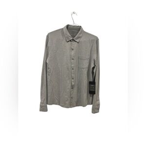 Fabletics Men's The Dash Long Sleeve Button‎ Up Knit Gray Heather Large NWT NEW